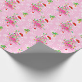 kerstroze Flamingo patroon Cadeaupapier (Hoek)