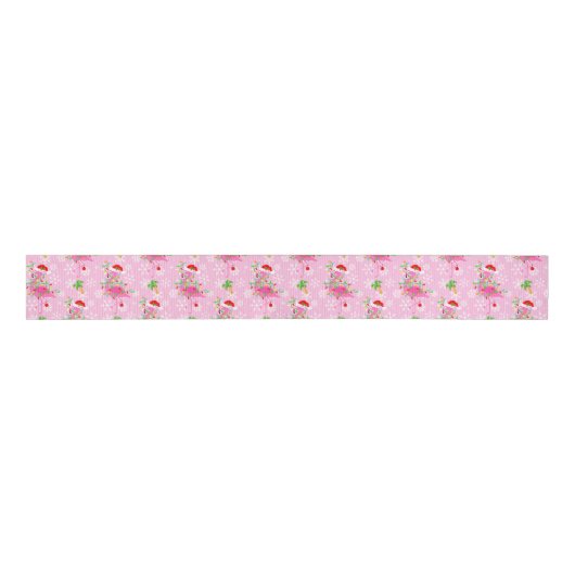 kerstroze Flamingo patroon Grosgrain Lint (Voorkant)