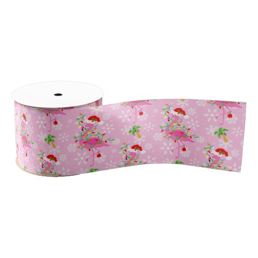 kerstroze Flamingo patroon Grosgrain Lint (Spoel)