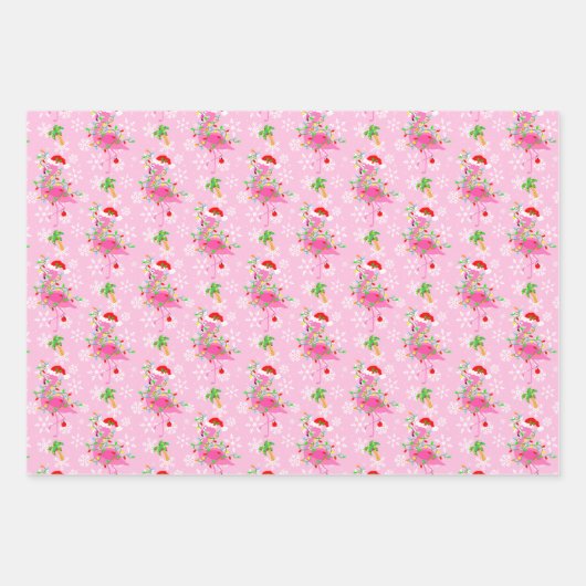 kerstroze Flamingo patroon Inpakpapier Vel (Voorkant 2)