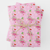 kerstroze Flamingo patroon Inpakpapier Vel (In situ)