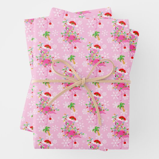 kerstroze Flamingo patroon Inpakpapier Vel (In situ)