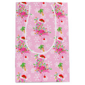 kerstroze Flamingo patroon Medium Cadeauzakje (Voorkant)