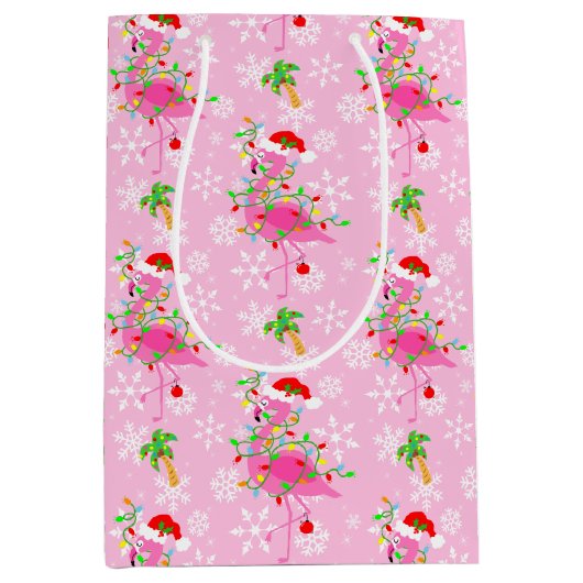 kerstroze Flamingo patroon Medium Cadeauzakje (Voorkant)