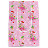 kerstroze Flamingo patroon Medium Cadeauzakje (Achterkant)