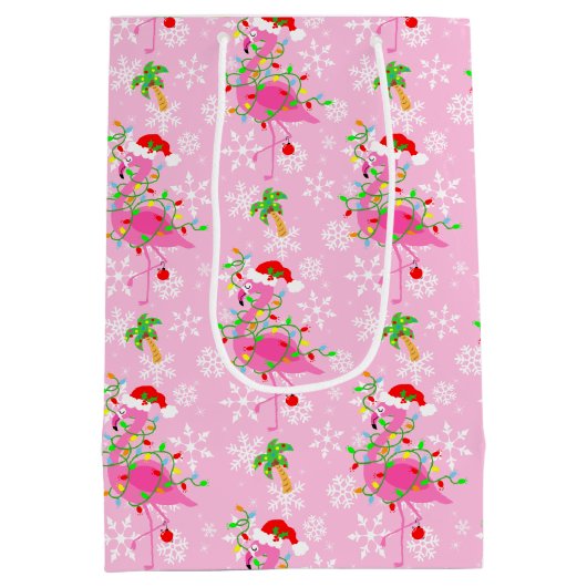 kerstroze Flamingo patroon Medium Cadeauzakje (Achterkant)