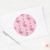 kerstroze Flamingo patroon Ronde Sticker (Envelop)
