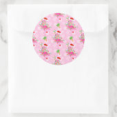 kerstroze Flamingo patroon Ronde Sticker (Tas)
