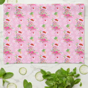 kerstroze Flamingo patroon Theedoek