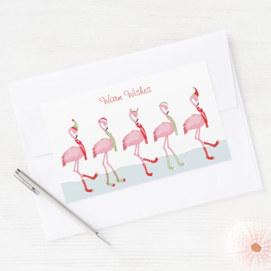 Kerstroze flamingo rechthoekige sticker (Envelop)
