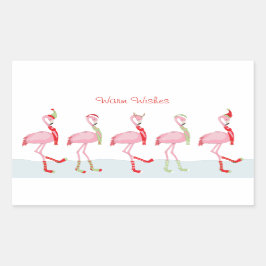 Kerstroze flamingo rechthoekige sticker