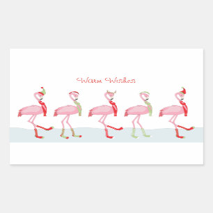 Kerstroze flamingo rechthoekige sticker