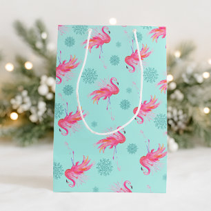 Kerstroze flamingo Snowflake Medium Cadeauzakje