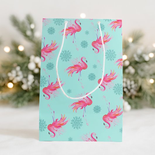 Kerstroze flamingo Snowflake Medium Cadeauzakje