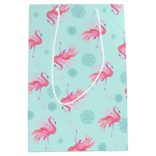 Kerstroze flamingo Snowflake Medium Cadeauzakje (Voorkant)