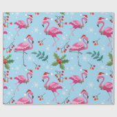 kerstroze flamingos Red Holly Berries Gift Cadeaupapier (Vlak)