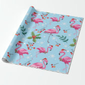 kerstroze flamingos Red Holly Berries Gift Cadeaupapier (Uitgerold)