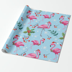 kerstroze flamingos Red Holly Berries Gift Cadeaupapier