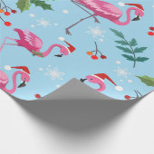kerstroze flamingos Red Holly Berries Gift Cadeaupapier (Hoek)