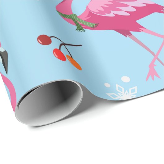 kerstroze flamingos Red Holly Berries Gift Cadeaupapier (Rol Hoek)