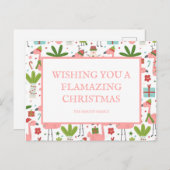 Kerstroze flamingos White Snowmen Briefkaart (Voorkant / Achterkant)