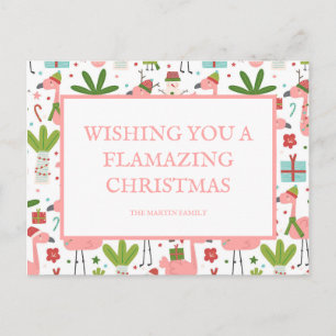 Kerstroze flamingos White Snowmen Briefkaart