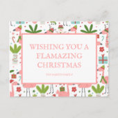 Kerstroze flamingos White Snowmen Briefkaart (Voorkant)