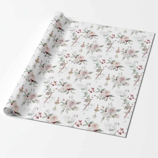 Kerstroze Floral Ballerina en Swan Gift Cadeaupapier (Uitgerold)