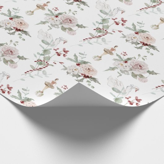Kerstroze Floral Ballerina en Swan Gift Cadeaupapier (Hoek)