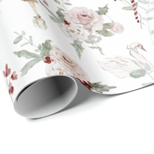 Kerstroze Floral Ballerina en Swan Gift Cadeaupapier (Rol Hoek)