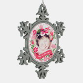 Kerstroze Floral Wreatfoto gepersonaliseerd Tin Sneeuwvlok Ornament (Links)