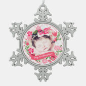 Kerstroze Floral Wreatfoto gepersonaliseerd Tin Sneeuwvlok Ornament (Voorkant)