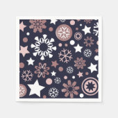Kerstroze goudmetaalsneeuwvlokken in blauw servet (Voorkant)