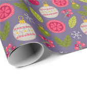Kerstroze groene Bauble Patroon Cadeaupapier (Rol Hoek)