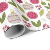Kerstroze groene Bauble Patroon Cadeaupapier (Rol Hoek)