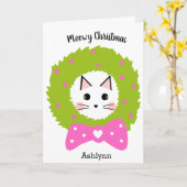 Kerstroze groene krans kat kaart (Gele Bloem)