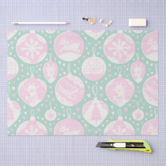 kerstroze groene  rendierpatronen  tissuepapier (Craft)