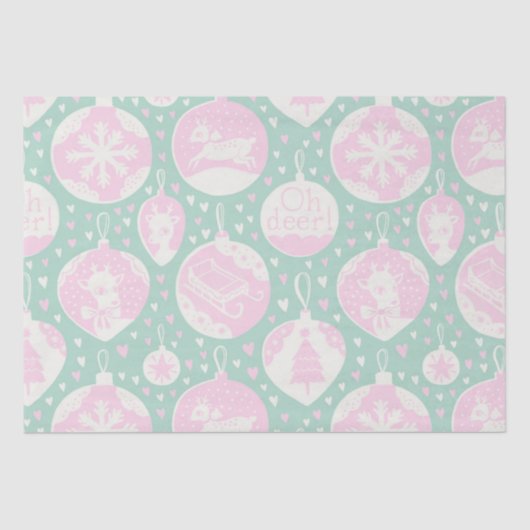 kerstroze groene  rendierpatronen  tissuepapier (Voorkant)