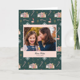 Kerstroze Huis palmboom Foto Ho Feestdagen Kaart