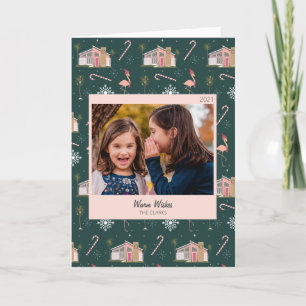 Kerstroze Huis palmboom Foto Ho Feestdagen Kaart