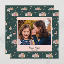 Kerstroze Huis palmboom foto Mideeuw Feestdagenkaart