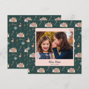 Kerstroze Huis palmboom foto Mideeuw  Feestdagenkaart