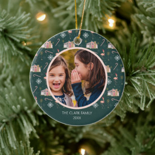 Kerstroze Huis palmboom foto Mideeuw Keramisch Ornament