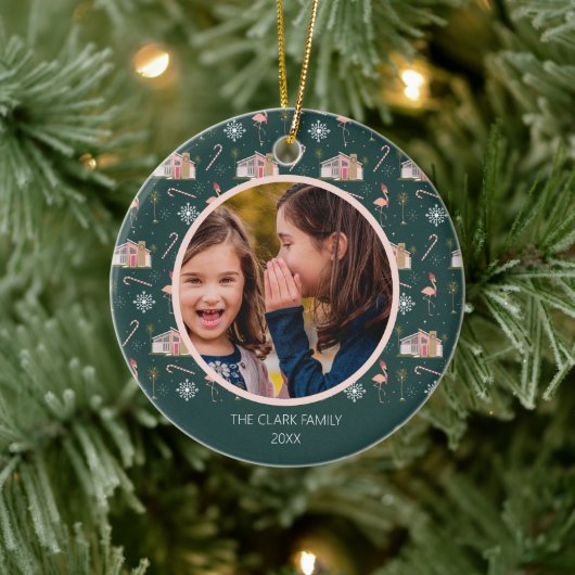 Kerstroze Huis palmboom foto Mideeuw Keramisch Ornament (Boom)