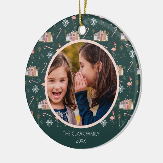 Kerstroze Huis palmboom foto Mideeuw Keramisch Ornament (Links)