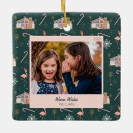 Kerstroze Huis palmboom foto Mideeuw Keramisch Ornament