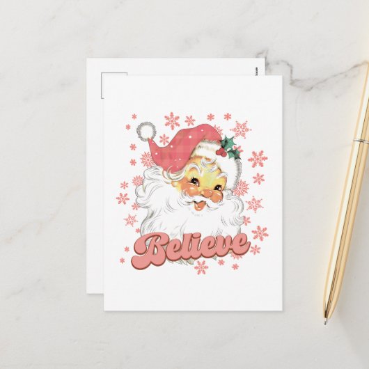 kerstroze kerstman feestdagenkaart (Voorkant / Achterkant in situ)