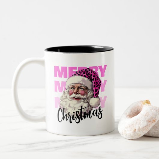 Kerstroze Kerstman met Leopard Pet Coffee Mok (Met donut)