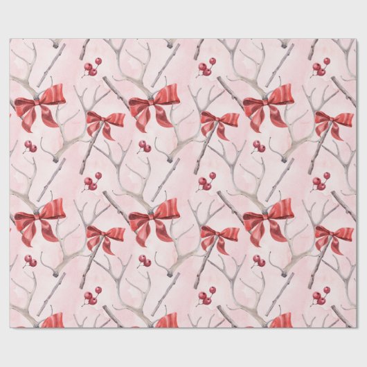 Kerstroze linbbons Holly Pattern Cadeaupapier (Vlak)