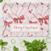 Kerstroze linten en Holly Berries Holiday K Theedoek (Gevouwen)